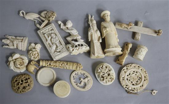 A group of Chinese and Indian ivory figures and ornaments, 19th / early 20th century